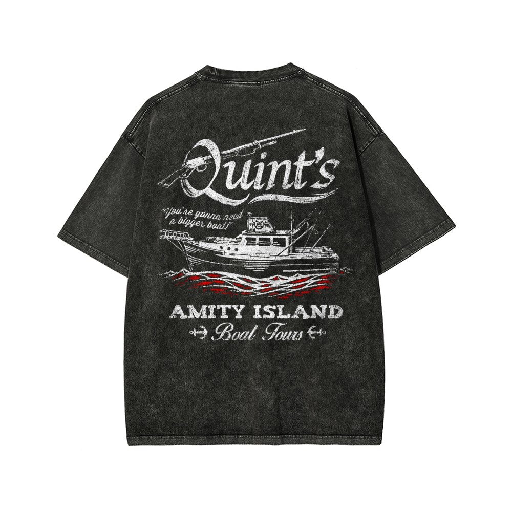 Captain's Shark Fishing Front And Back Printing Washed T-shirt