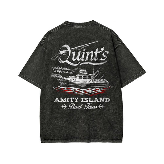 Captain's Shark Fishing Front And Back Printing Washed T-shirt