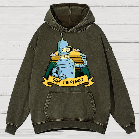 Save The Planet Kill All Humans Vintage Distressed Hoodie