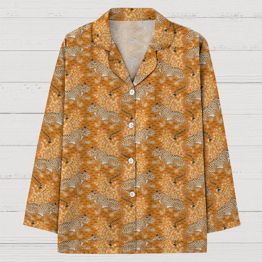 Fall Tiger Art Print Geek Long Sleeve Pajama Set