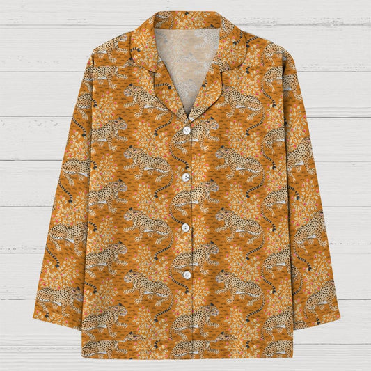 Fall Tiger Art Print Geek Long Sleeve Pajama Set