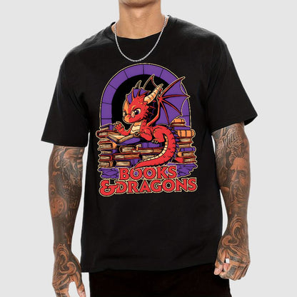 Books and Dragons Geek T-Shirt