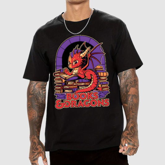Books and Dragons Geek T-Shirt