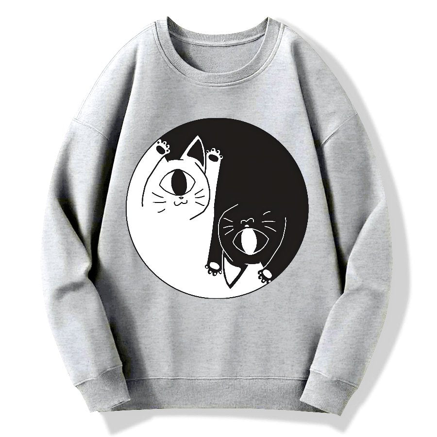 Tai Chi Black and White Cat Geek Cotton Sweatshirt