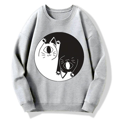 Tai Chi Black and White Cat Geek Cotton Sweatshirt