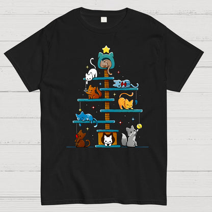 Christmas House Tree Cats Geek T-Shirt