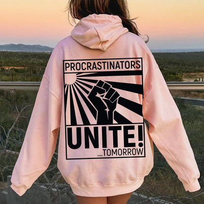 Procrastinators Unite! Printed Back Unisex Cotton Hoodie