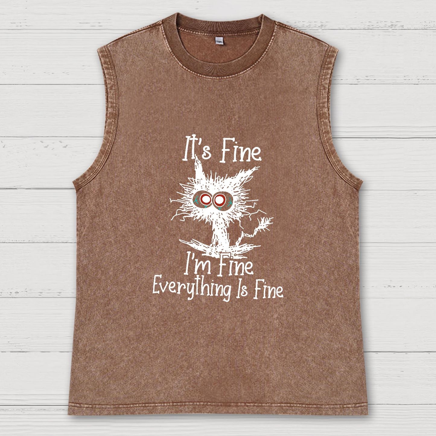 It's Fine Funny Cat Vintage Distressed Washed Tank