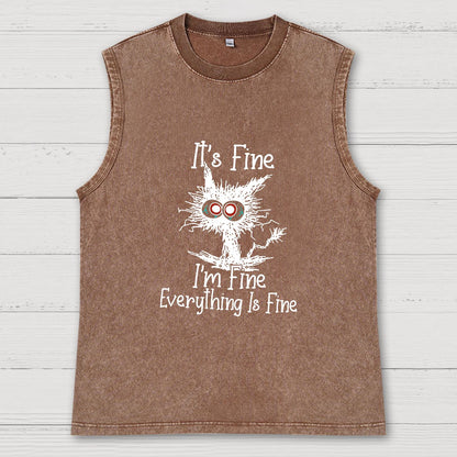 It's Fine Funny Cat Vintage Distressed Washed Tank