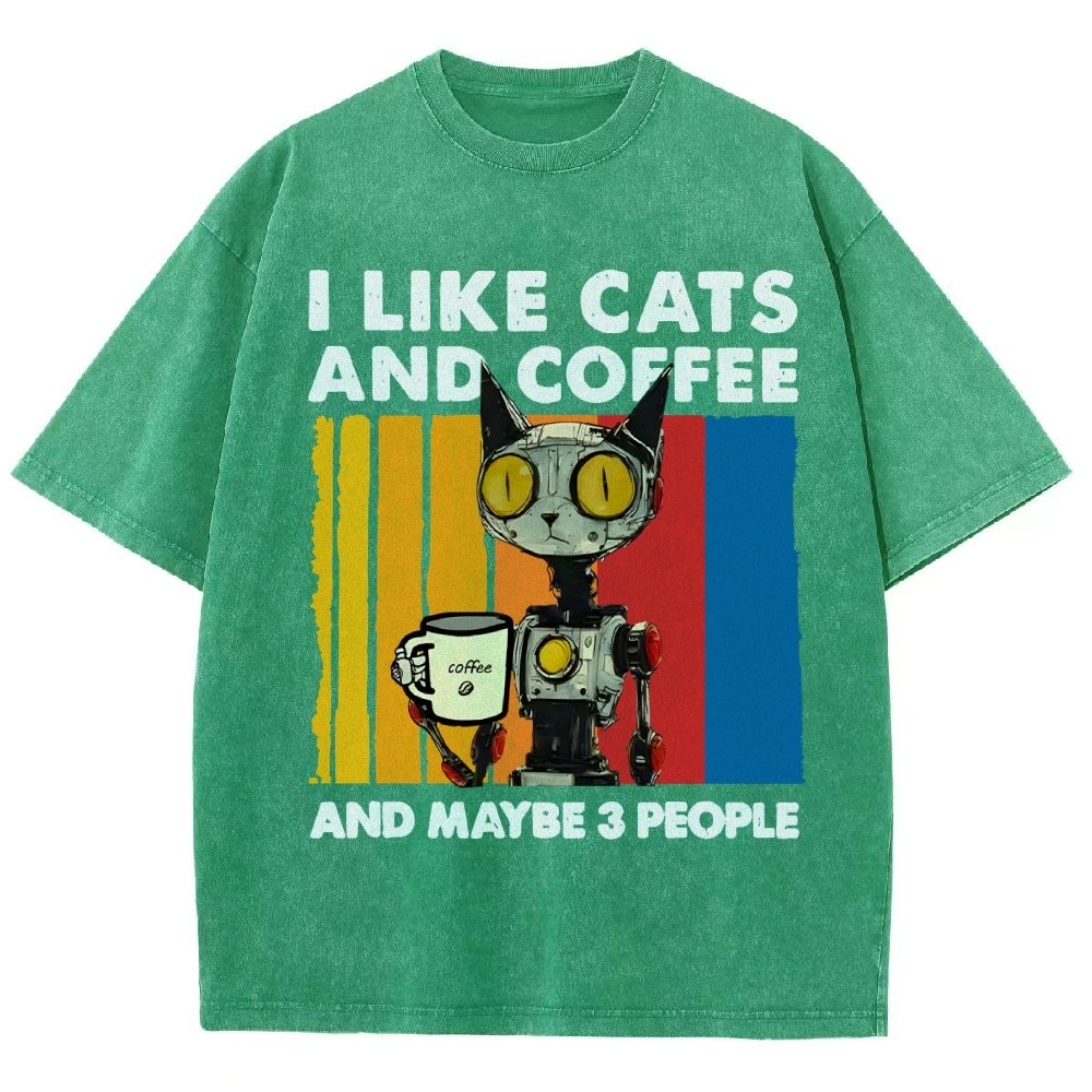 I Like Robot Cats And Coffee Vintage Distressed T-shirt