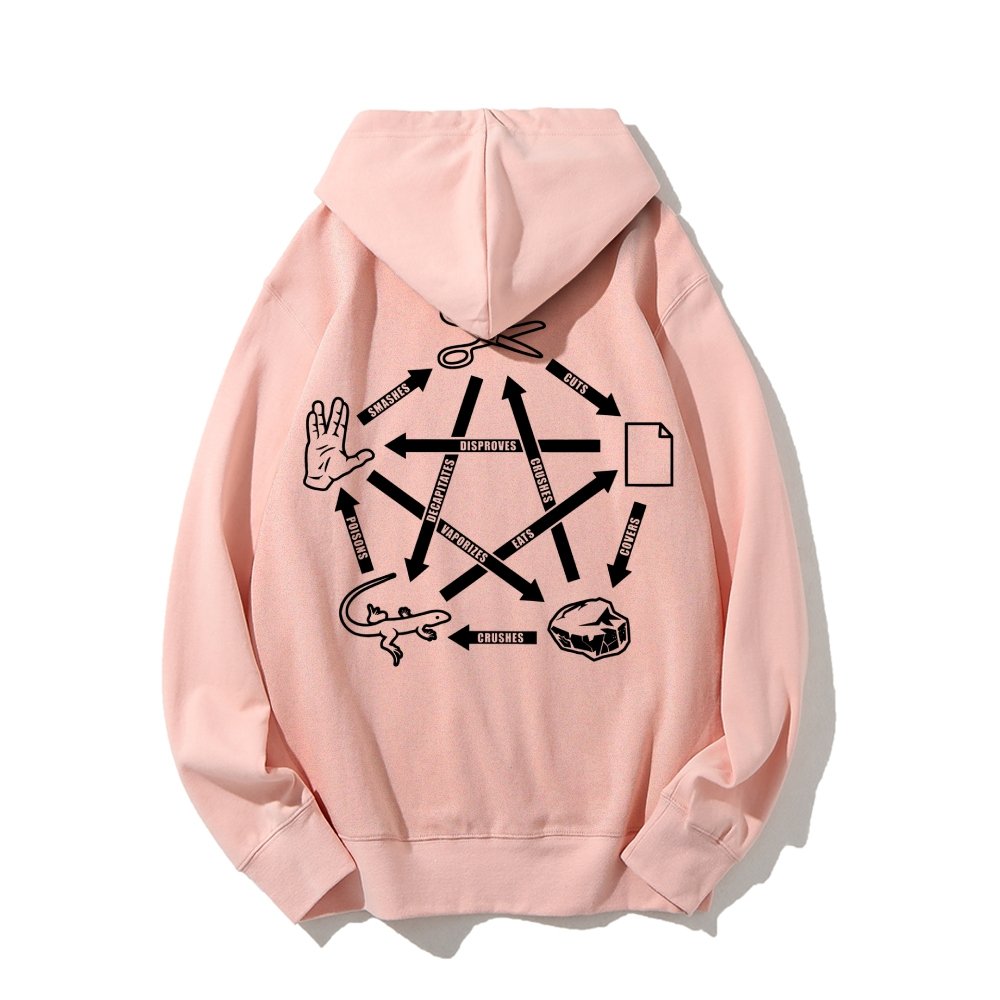 Rock Paper Scissors Spock Printed Back Unisex Cotton Hoodie