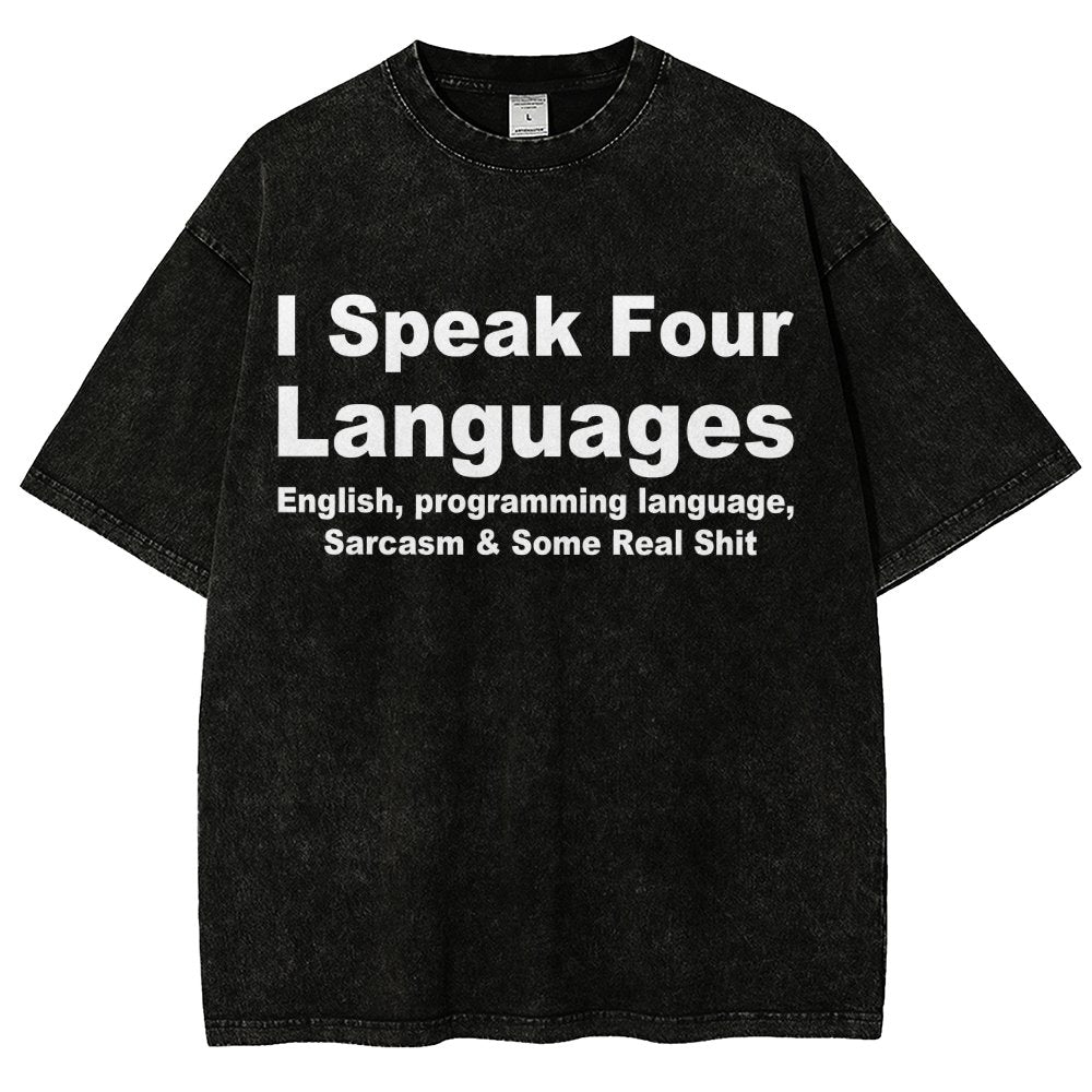 Speak Four Languages Vintage Distressed T-shirt