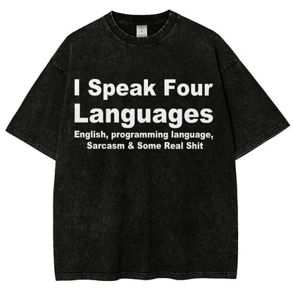 Speak Four Languages Vintage Distressed T-shirt