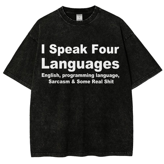 Speak Four Languages Vintage Distressed T-shirt