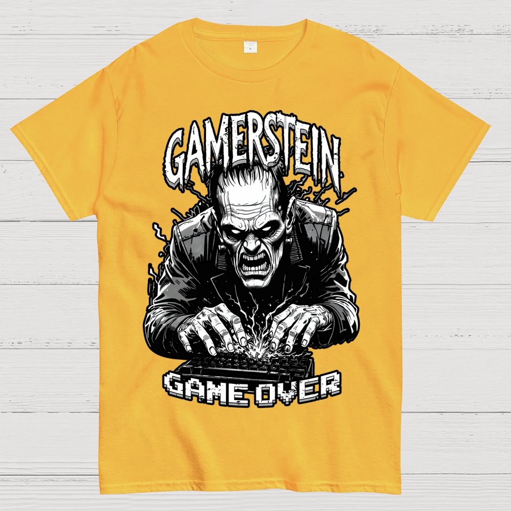 Gamer Frankenstein Gamerstein Game Over Funny Halloween Unisex Geek T-Shirt