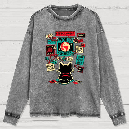 Cat Master Plan Washed Long Sleeve Tee