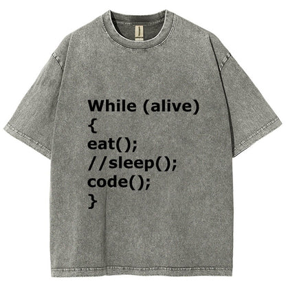 While Alive Eat No Sleep Code Vintage Distressed T-shirt
