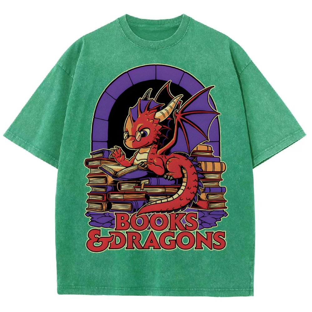 Books and Dragons Vintage Distressed T-shirt