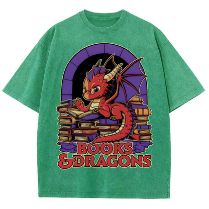 Books and Dragons Vintage Distressed T-shirt