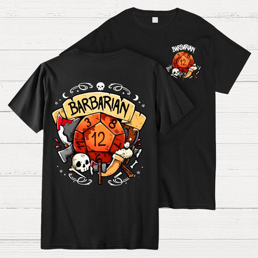 Barbarian Dice Game Front And Back Printing Geek T-Shirt
