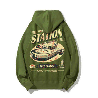 Classic Printed Back Cotton Hoodie with a Fictitious Location Design