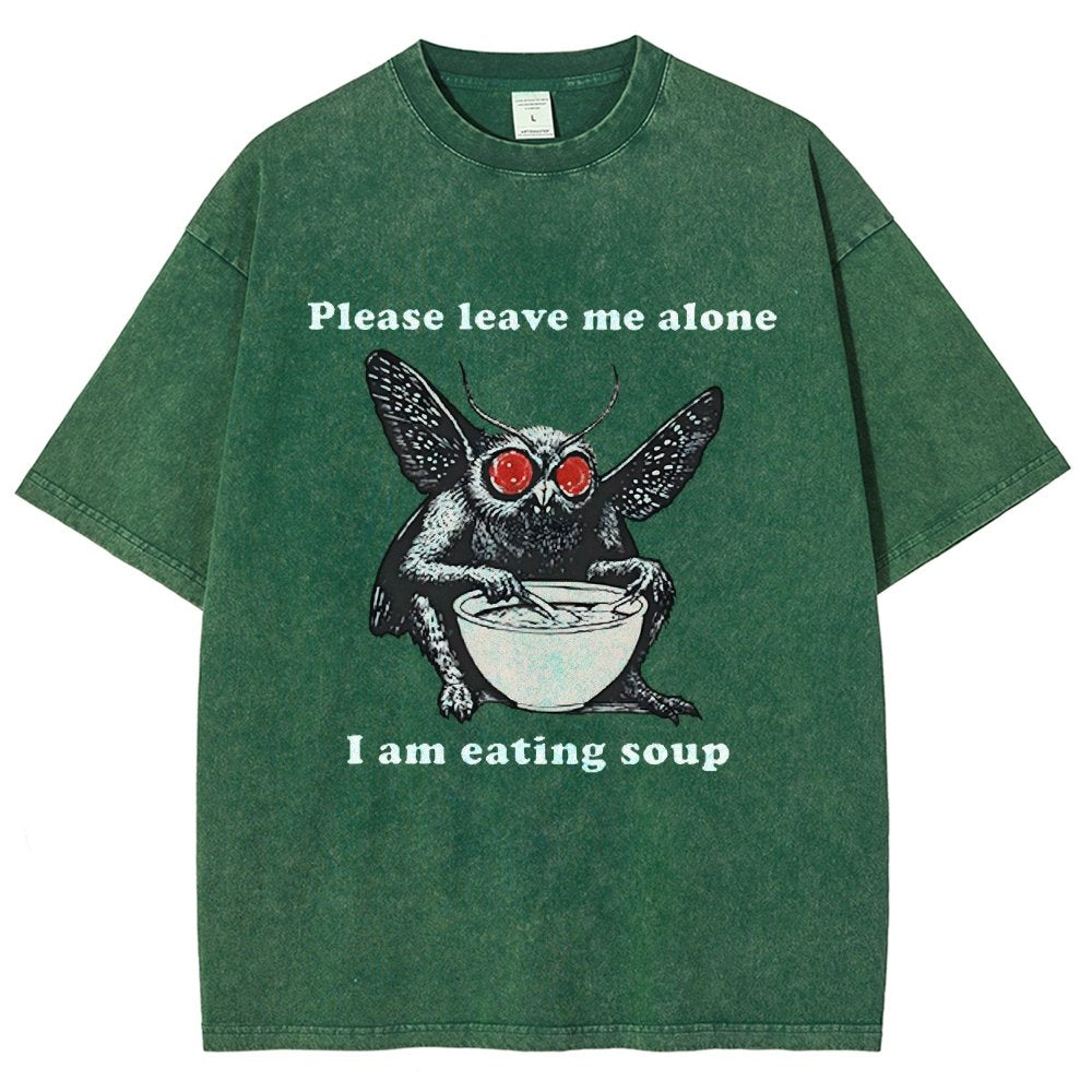 Mothman Eating Soup Please Leave Me Alone I Am Eating Soup Vintage Distressed T-shirt