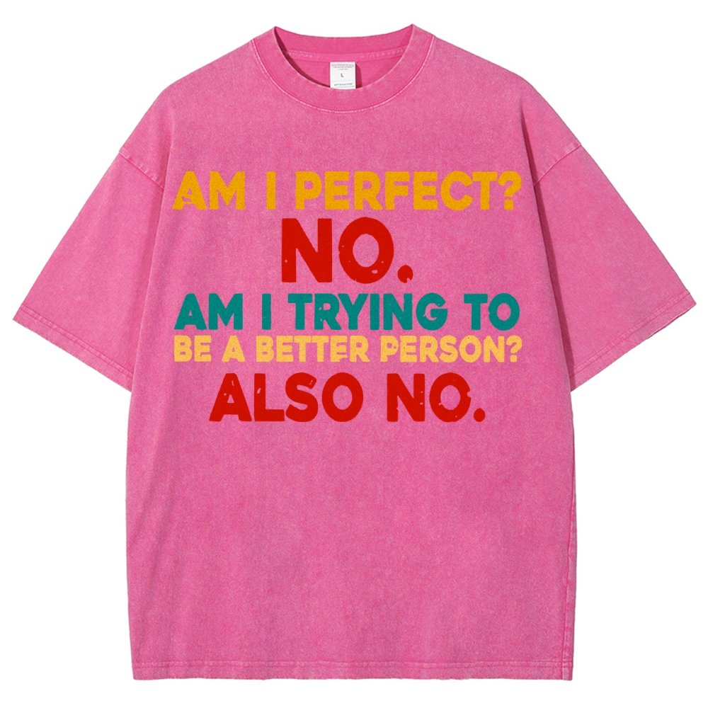 Am I Perfect No Am I Trying To Be A Better Person Also No Funny Quote Vintage Distressed T-shirt