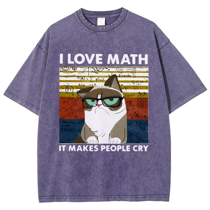 I Love Math It Makes People Cry Funny Cat Vintage Distressed T-shirt