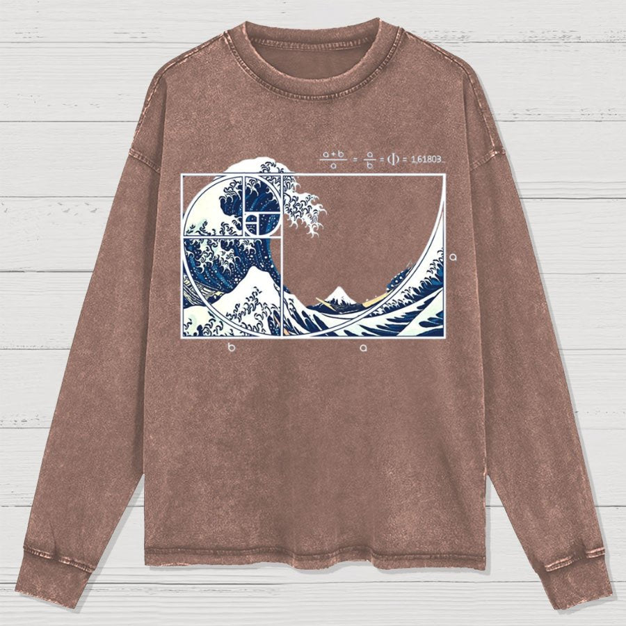 The Great Fibonacci Wave Science Geek Washed Long Sleeve Tee
