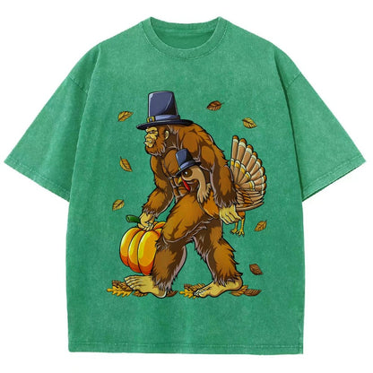 Turkey Pumpkin Thanksgiving Sasquatch Vintage Distressed T-shirt