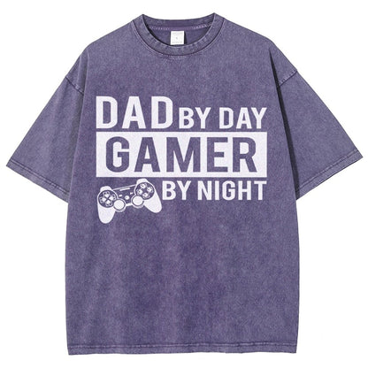Dad By Day Gamer By Night Vintage Distressed T-shirt