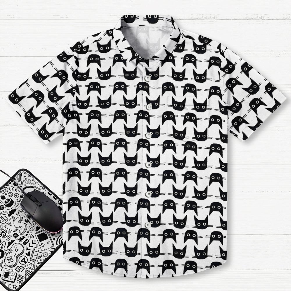 Black cat avatar Geek Hawaiian Shirt