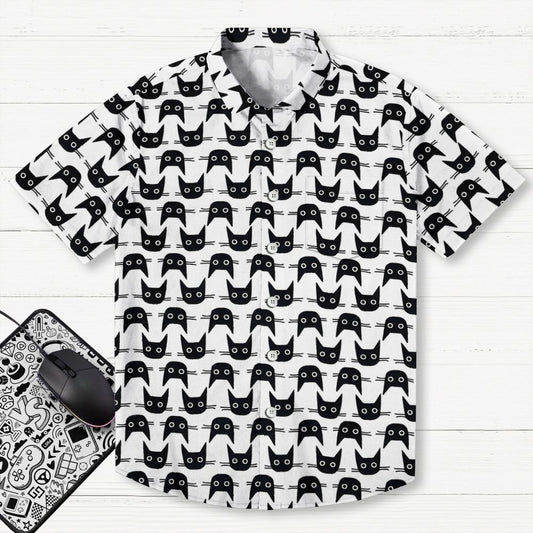 Black cat avatar Geek Hawaiian Shirt