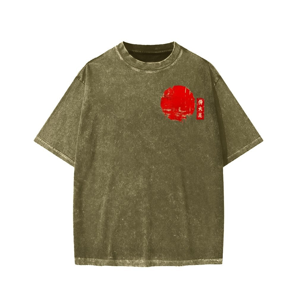 Funny Samurai Ukiyo-e Vintage Graphic Washed T-shirt