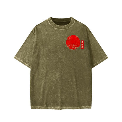 Funny Samurai Ukiyo-e Vintage Graphic Washed T-shirt