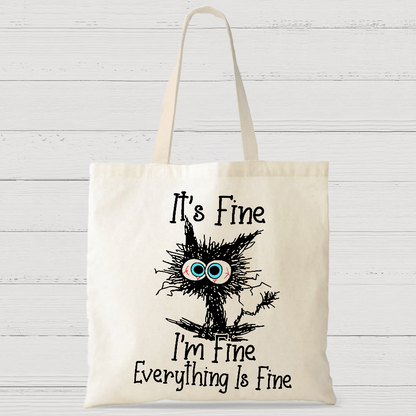 Funny Cat I Am Fine Casual Classic Canvas Bag